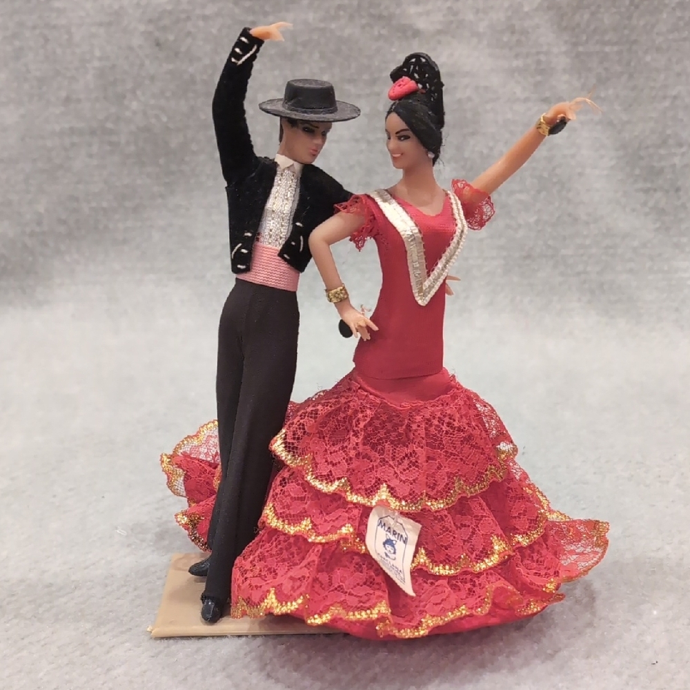 Vintage Marin Chiclana Flamenco Dancer Dolls in Red and Black